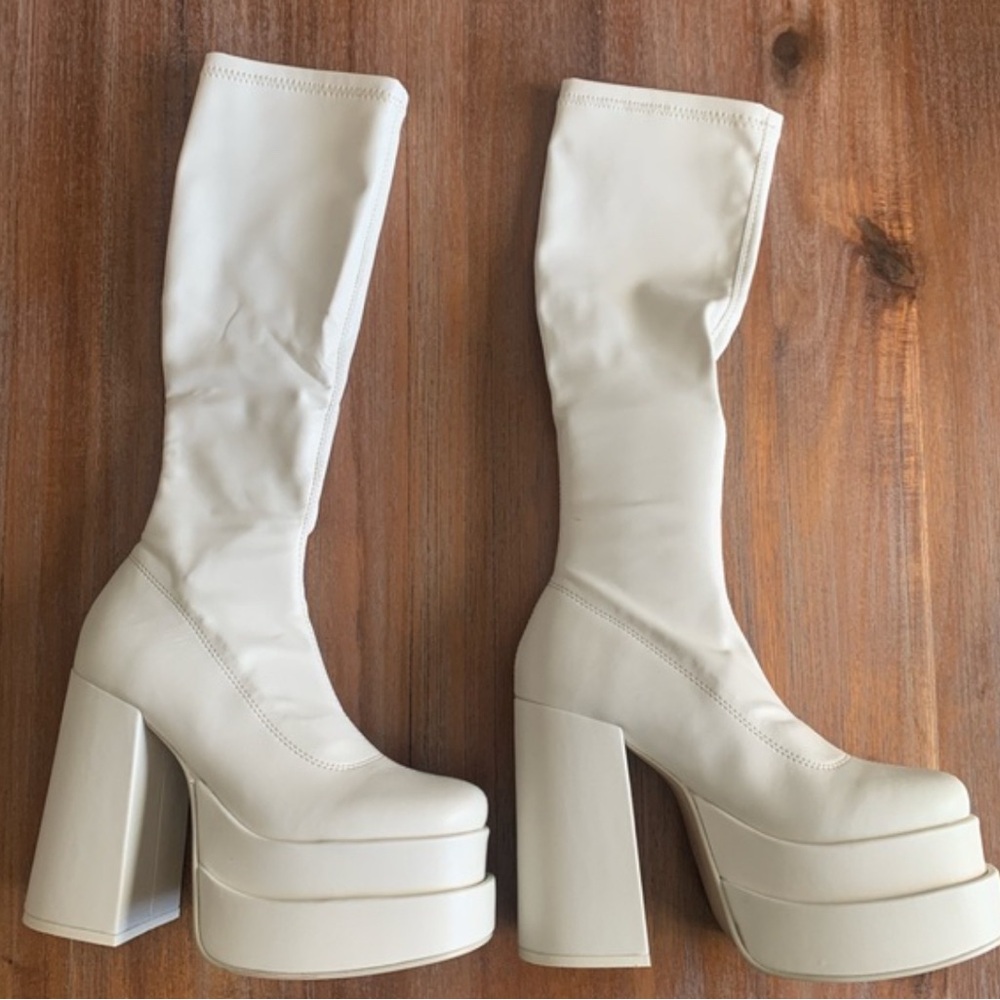 Steve Madden CYPRESS OFF/WHITE Platform vegan faux leather boots